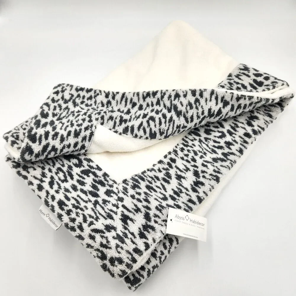ABYSS White / Grey Animal Print Luxury Cotton Portozimbia Beach Towel 39x78 in